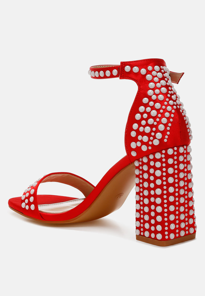 pearls embellished satin sandals by ruw#color_red