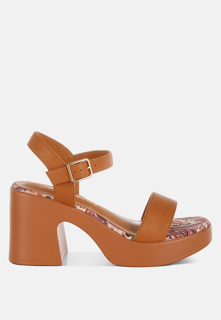 kolata faux leather pin buckle platform heels#color_tan