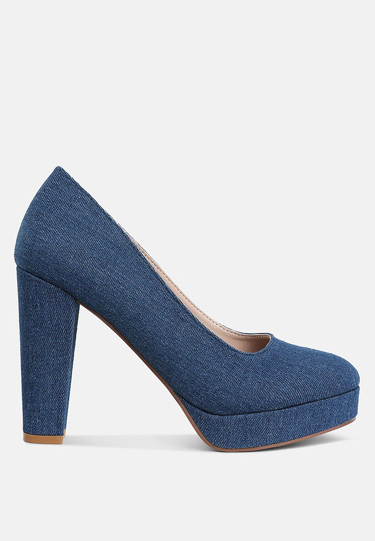 kostur denim block heel pumps#color_blue