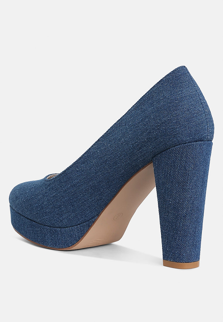 kostur denim block heel pumps#color_blue