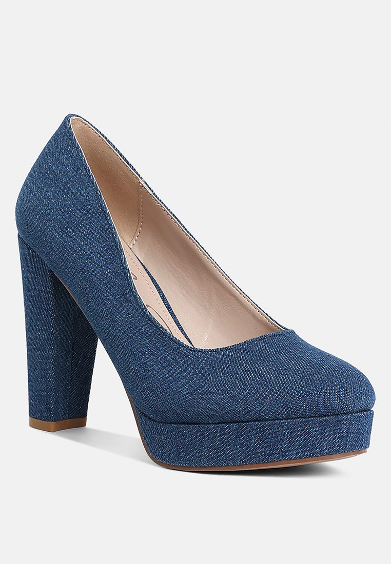 kostur denim block heel pumps#color_blue