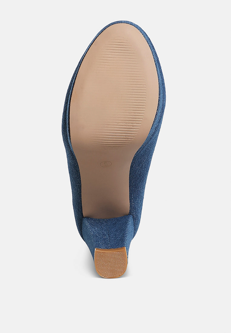 kostur denim block heel pumps#color_blue