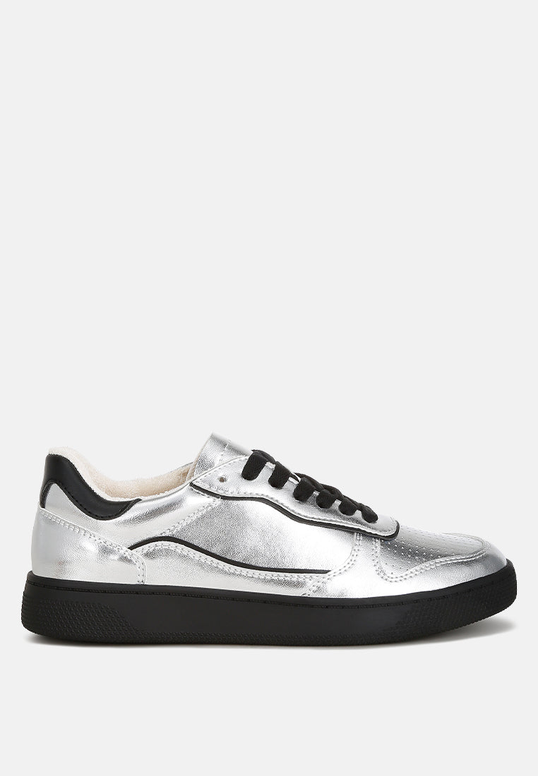 kyniska metallic faux leather everyday sneakers#color_black