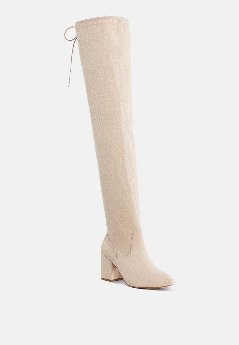 liama minimal drawstring detail knee-high boots#color_beige