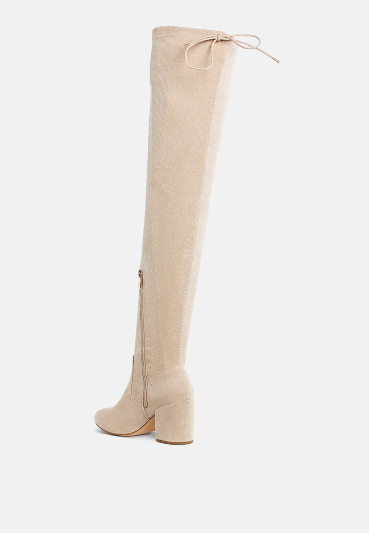 liama minimal drawstring detail knee-high boots#color_beige