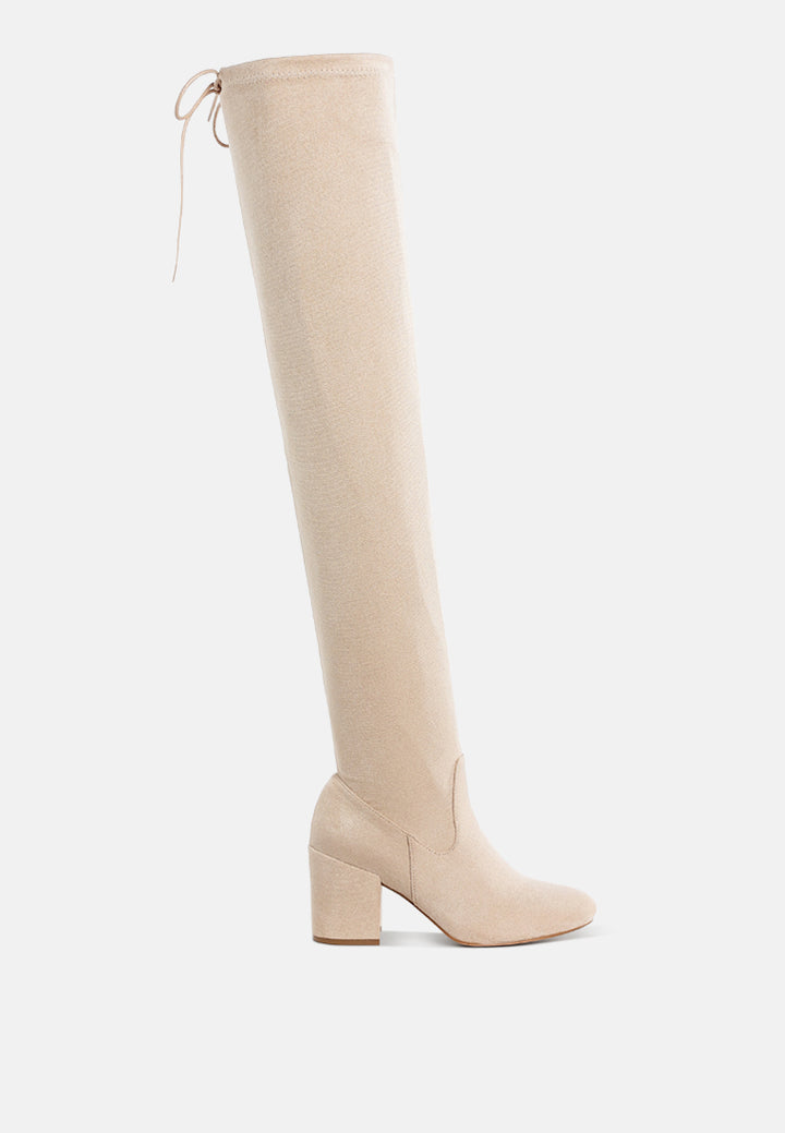 liama minimal drawstring detail knee-high boots#color_beige