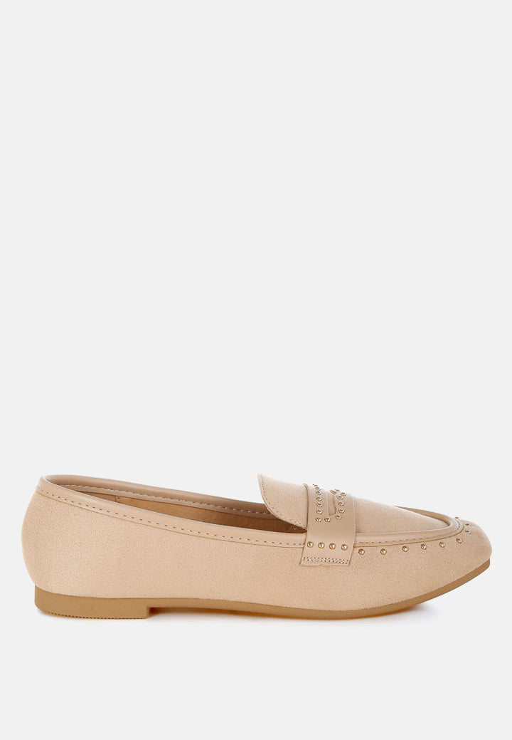 lumina penny strap studded loafers#color_beige