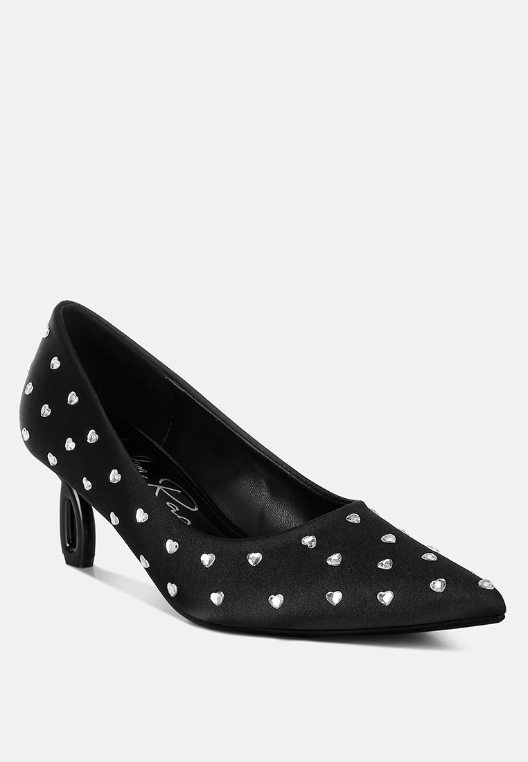 madhara heart-shaped rhinestones pumps#color_black