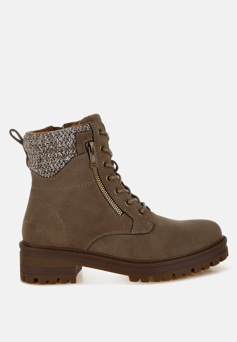 mahisha knitted collar zip-up hiker boots#color_taupe