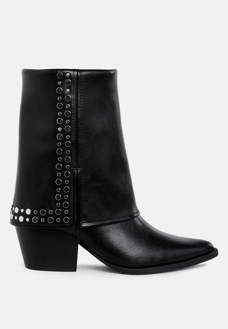 mariachi stud embellished foldover boots#color_black