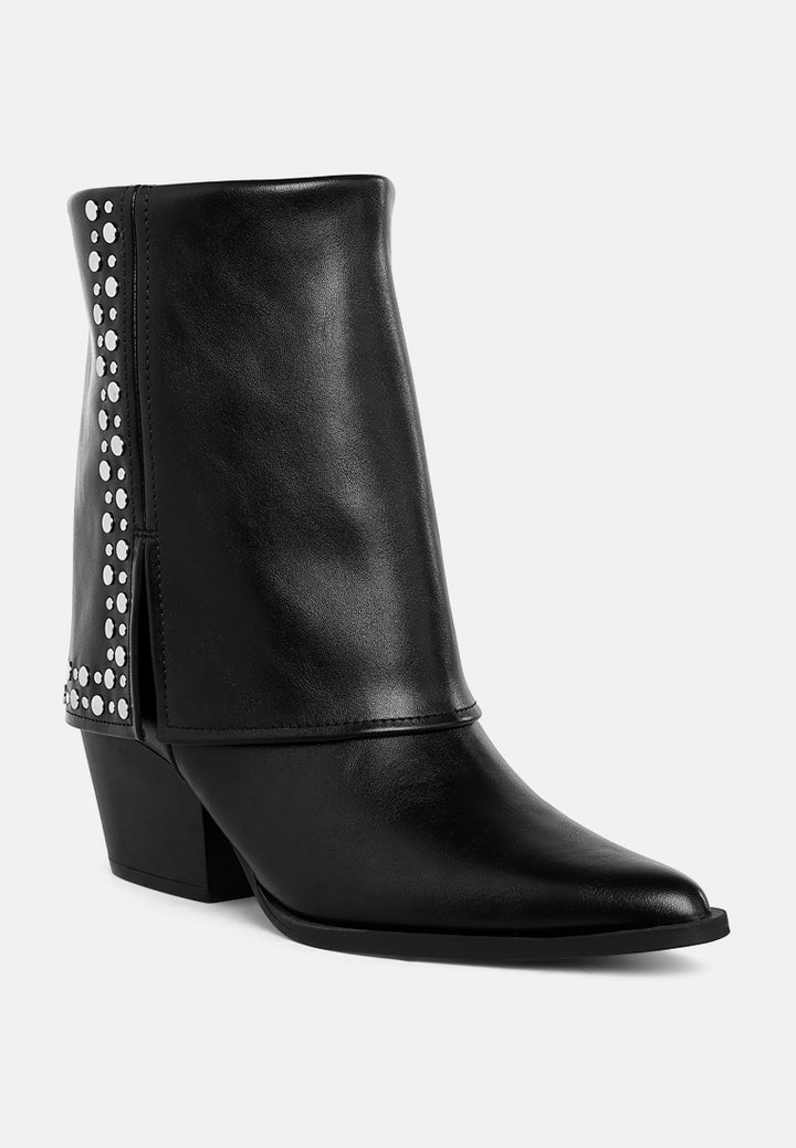 mariachi stud embellished foldover boots#color_black