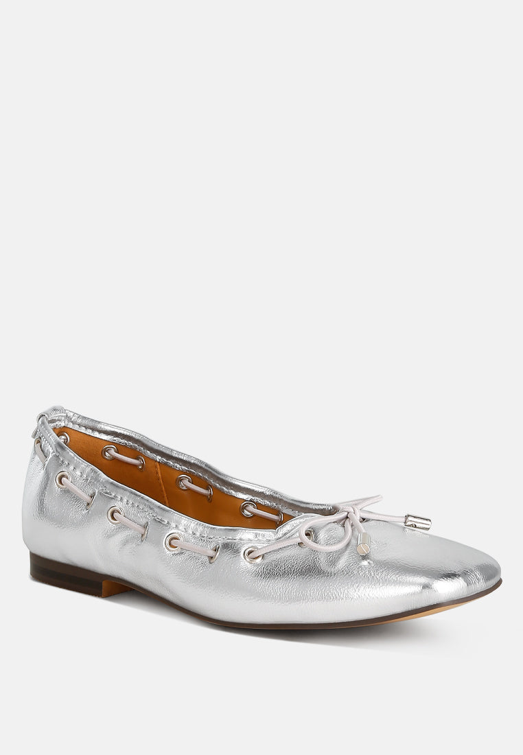 marlow metallic eyelet detail bow ballerinas#color_silver