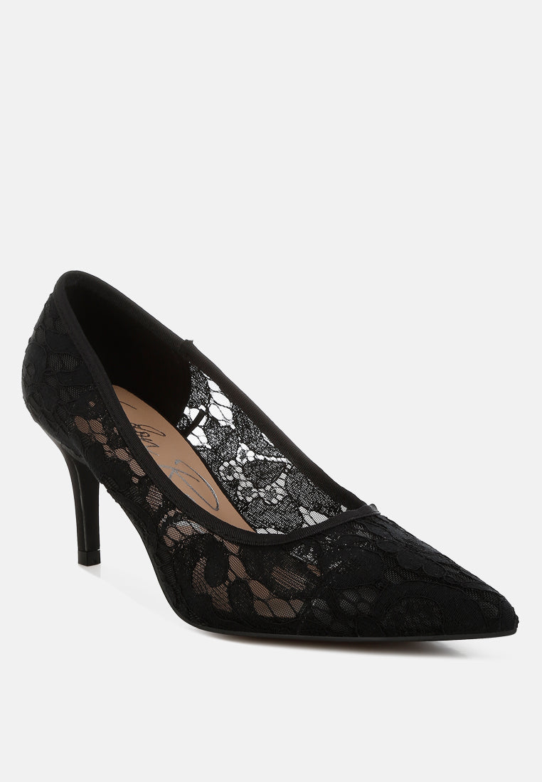 masega stiletto heel lace pumps#color_black