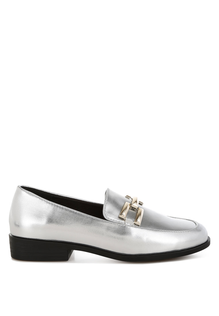 melucine metallic horsebit detail loafers#color_silver