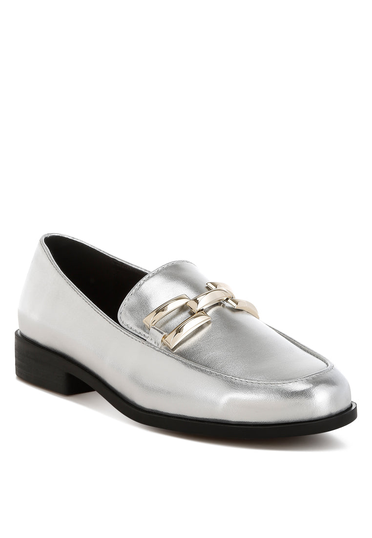 melucine metallic horsebit detail loafers#color_silver