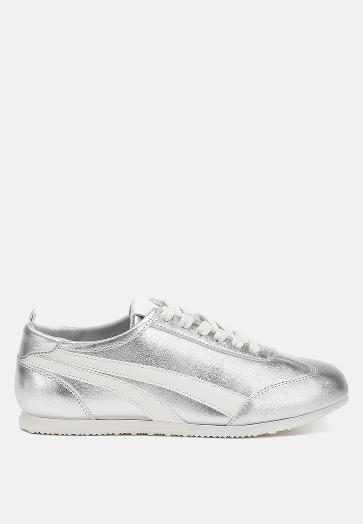 montek metallic lace-up sneakers#color_silver