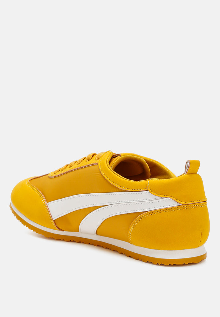 montek faux leather lace-up sneakers#color_yellow