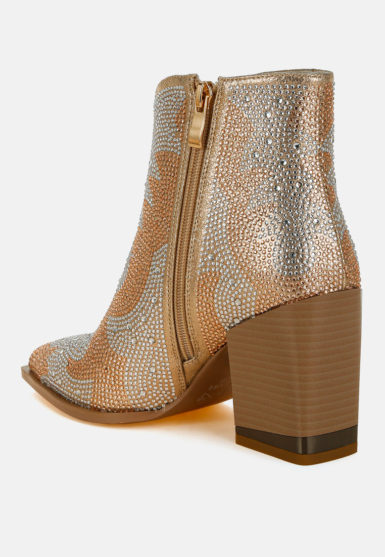 mugler rhinestones embellished ankle boots#color_gold