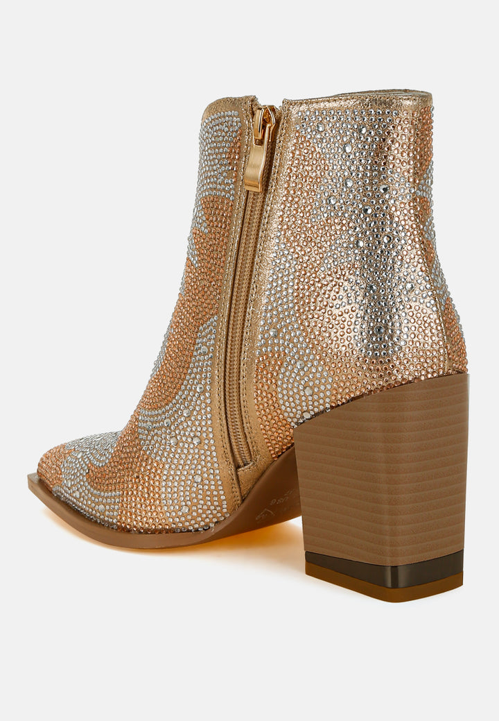 mugler rhinestones embellished ankle boots#color_gold