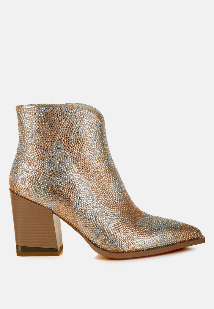 mugler rhinestones embellished ankle boots#color_gold