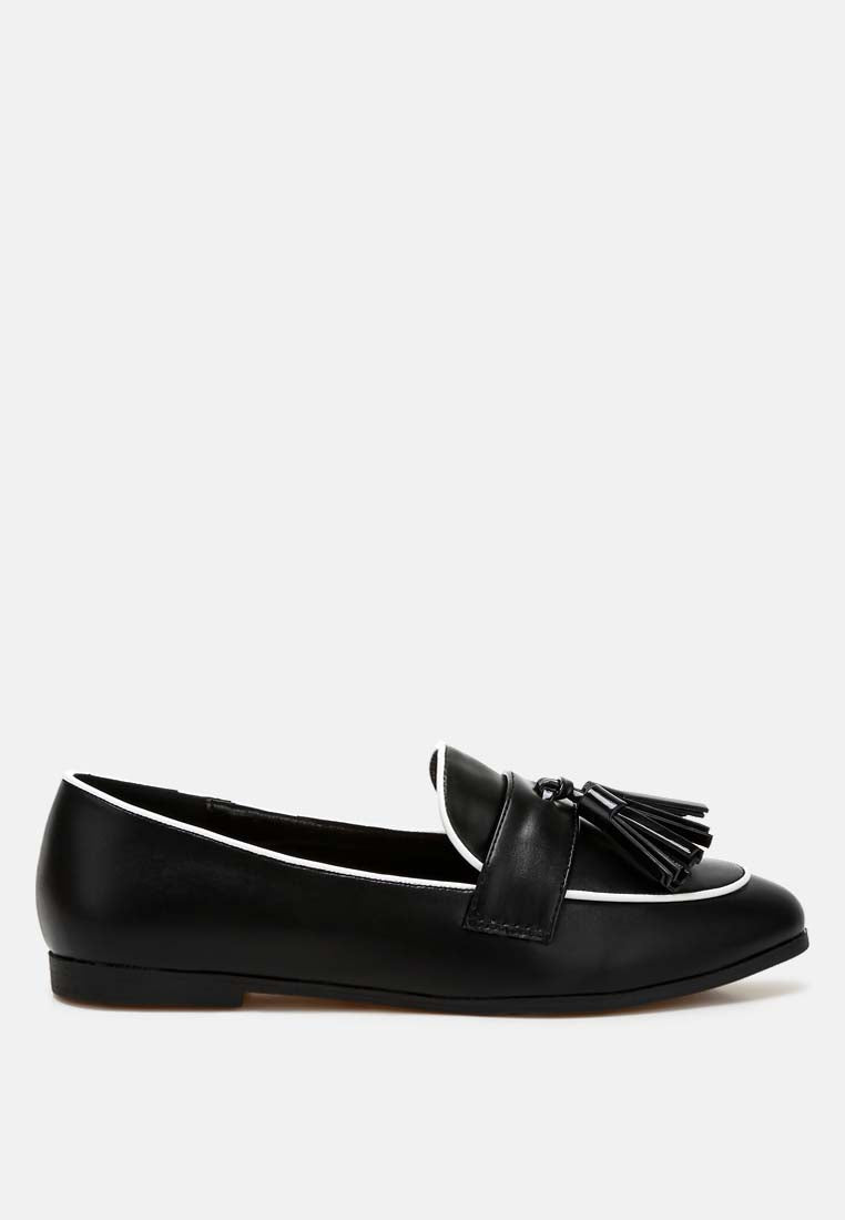 mythos dual tone tassel loafers#color_black