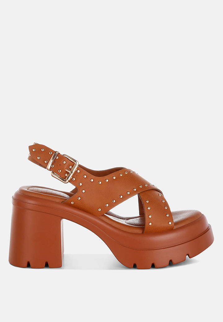 nambo stud embellished block heel sandals#color_tan