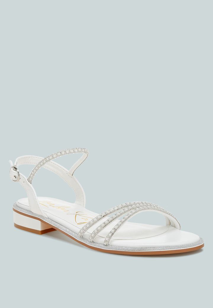 nobbity rhinestone pearl detail flat sandals#color_white