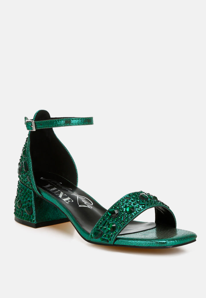 nocturnal rhinestone embellished shimmer sandals#color_green