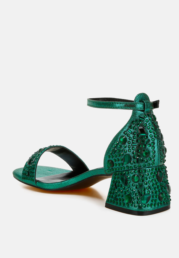 nocturnal rhinestone embellished shimmer sandals#color_green