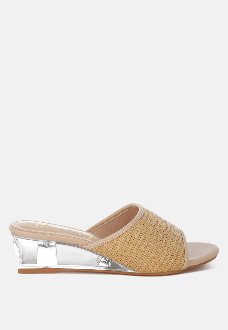 osminda raffia clear heel wedge sandals#color_natural