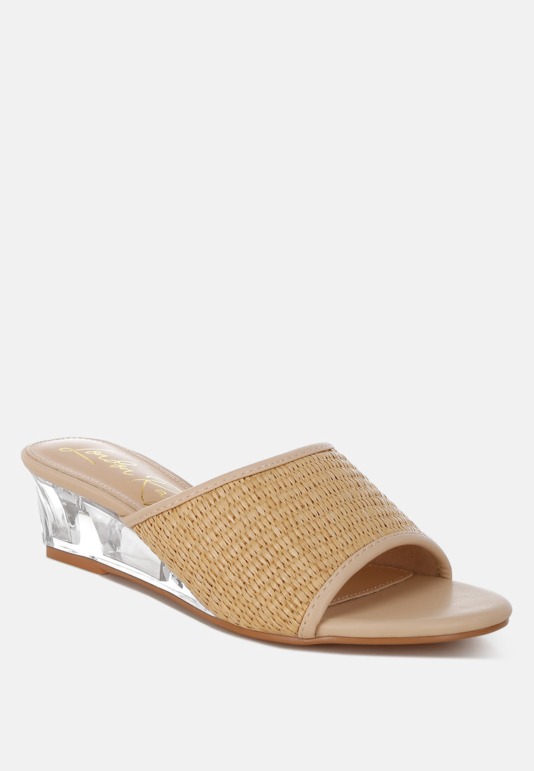 osminda raffia clear heel wedge sandals#color_natural