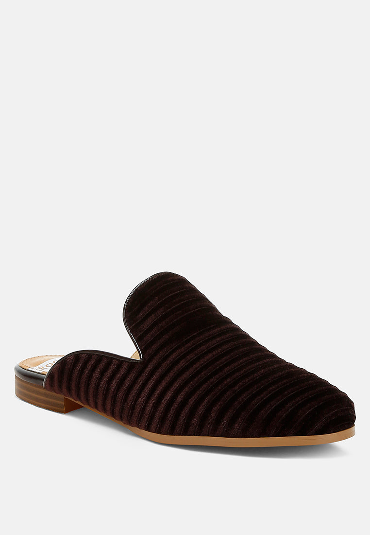 ouzini velvet textured slip on mules#color_brown