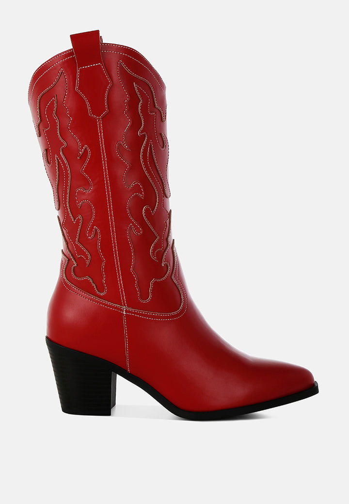 pakito patchwork detail cowboy boots#color_red