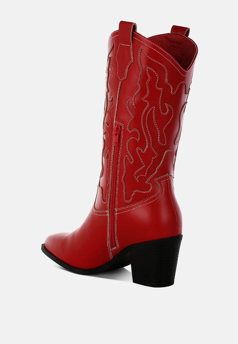 pakito patchwork detail cowboy boots#color_red