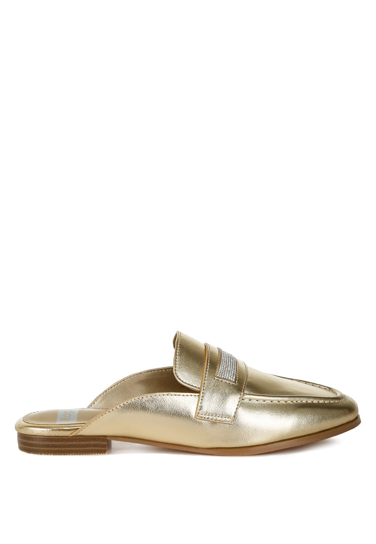 piscola rhinestones slip on mules#color_gold