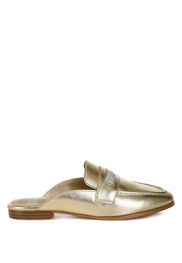 piscola rhinestones slip on mules#color_gold