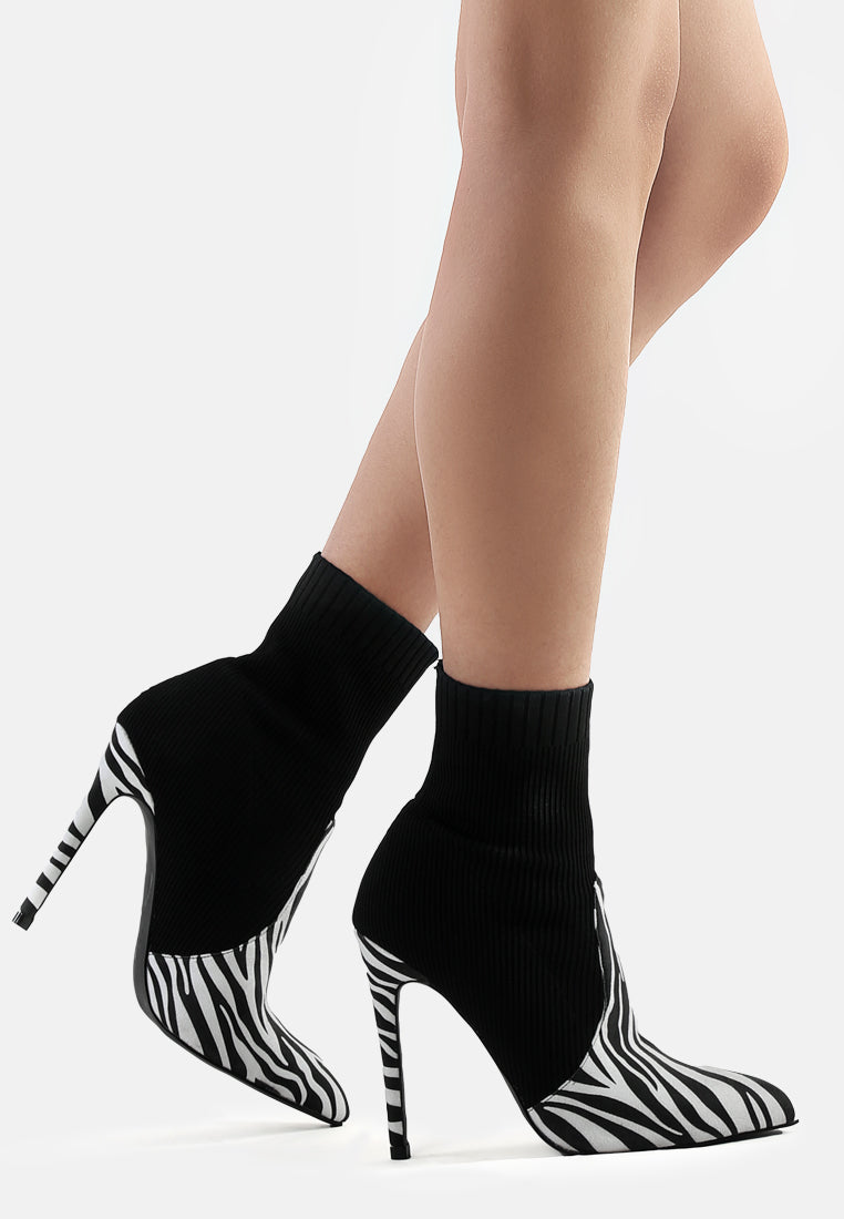 teagan pointed toe stretch high heeled ankle boots#color_zebra