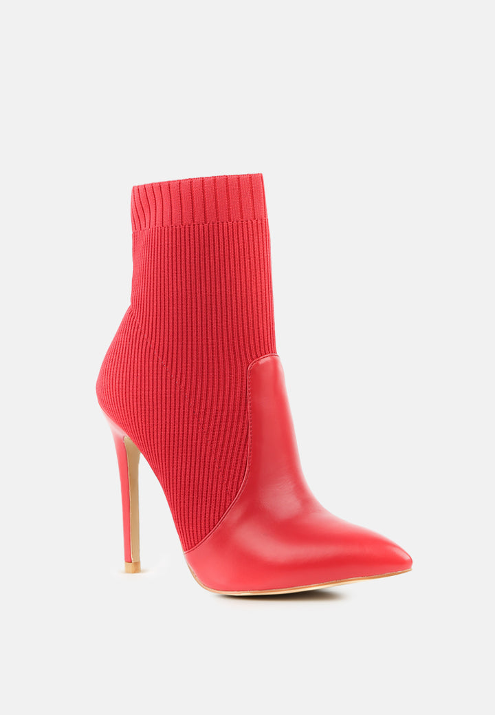 teagan pointed toe stretch high heeled ankle boots#color_red