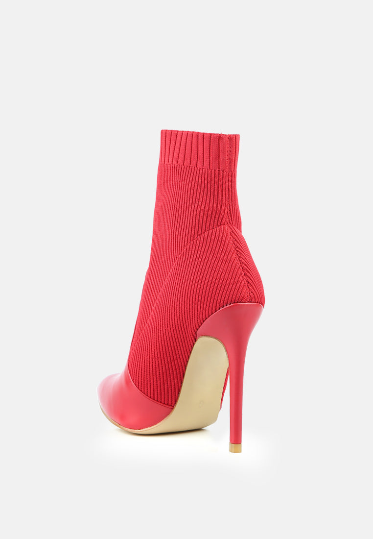 teagan pointed toe stretch high heeled ankle boots#color_red