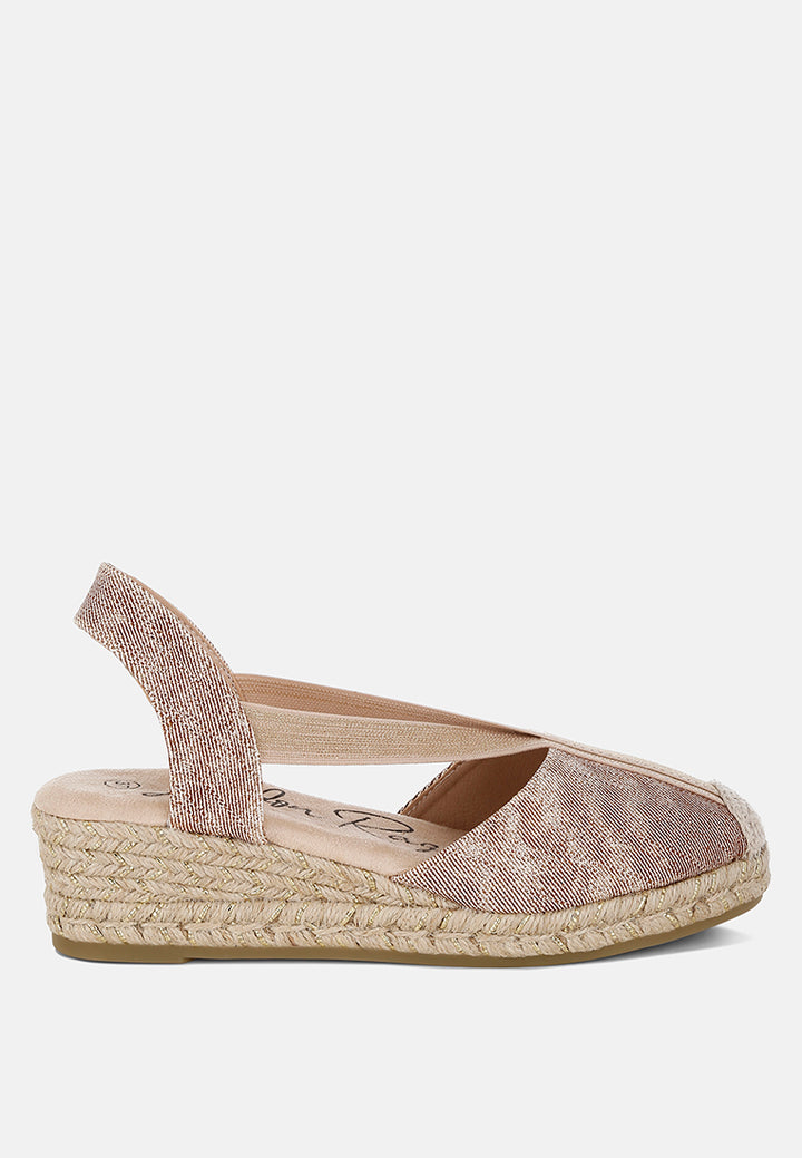 port side metallic woven espadrille wedges#color_blush