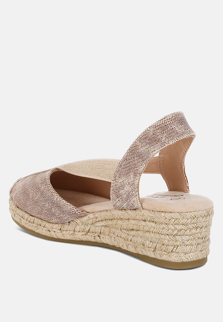 port side metallic woven espadrille wedges#color_blush