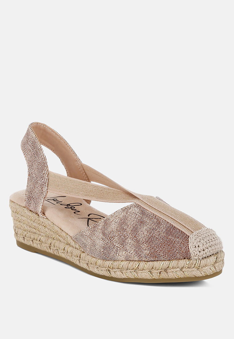 port side metallic woven espadrille wedges#color_blush