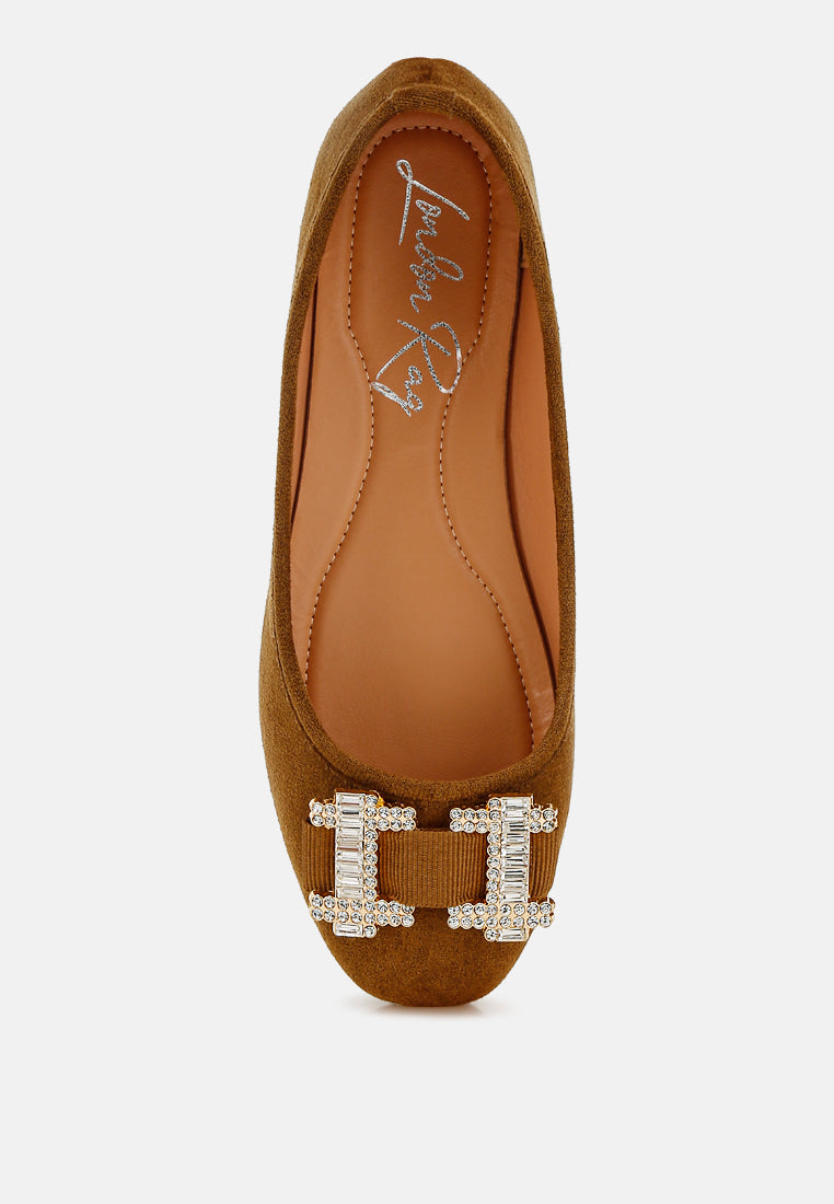 prajik rhinestone buckle detail ballerinas#color_tan