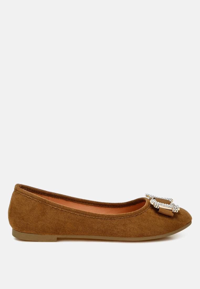 prajik rhinestone buckle detail ballerinas#color_tan