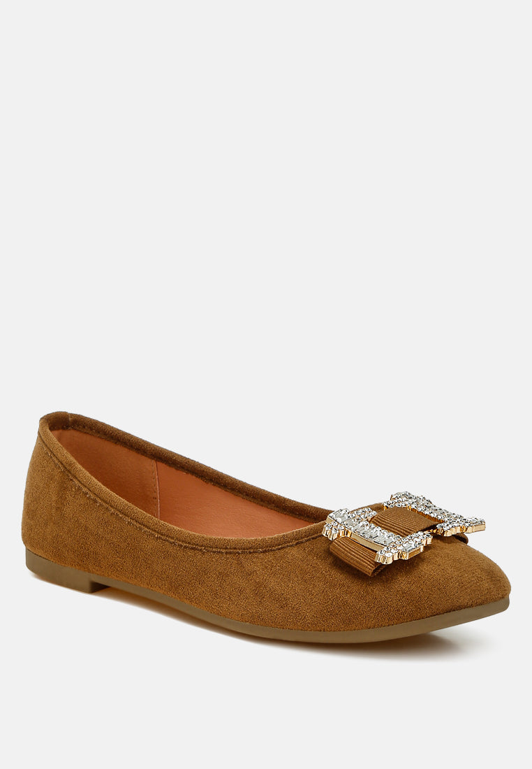 prajik rhinestone buckle detail ballerinas#color_tan