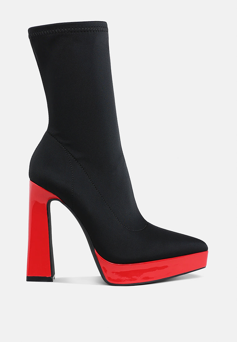 rabha contrasting platform detail sock boots#color_black-red