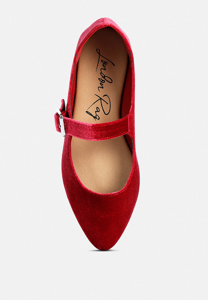 Red Velvet Mary Jane Flat Sandals#color_red