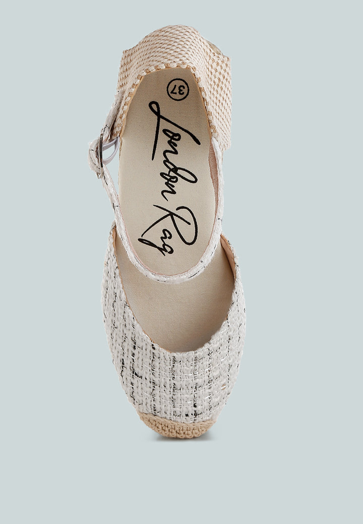 regatta tweed round toe woven wedges#color_white