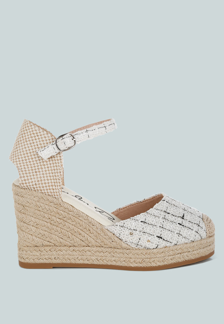 regatta tweed round toe woven wedges#color_white