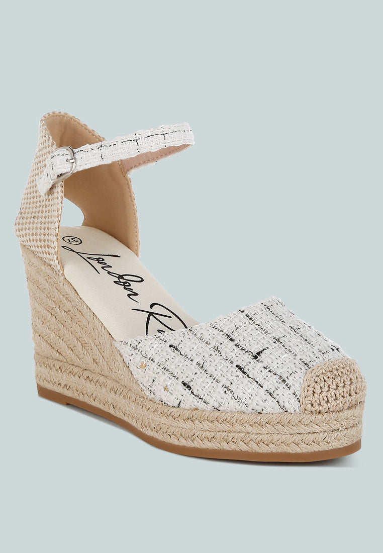 regatta tweed round toe woven wedges#color_white